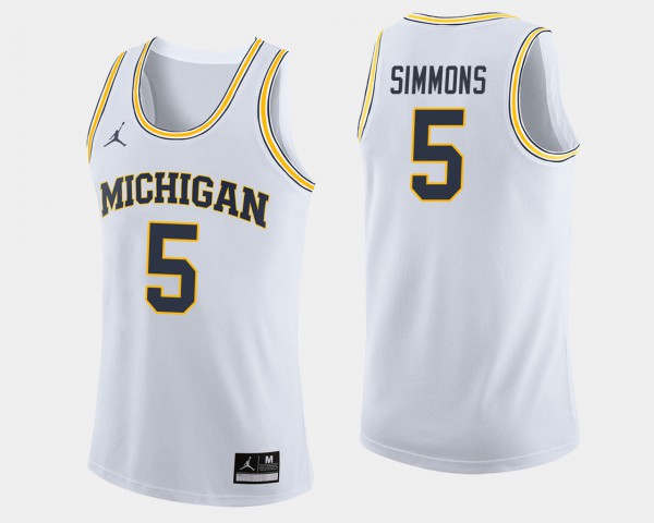 Michigan Wolverines #5 Mens Jaaron Simmons Jersey White High School College Basketball